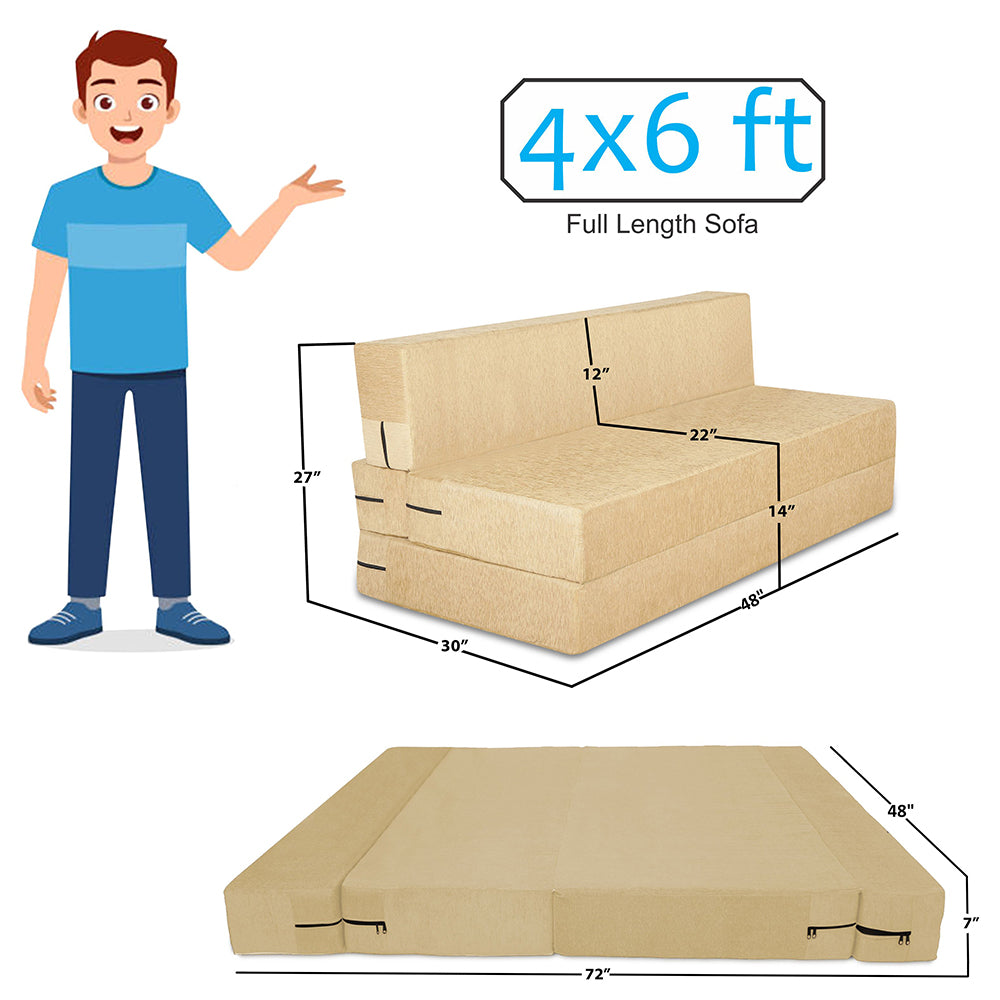 Adorn India Easy 2 Seater Sofa Cum Bed (Rhombus Pattern) Chennile Fabric - Washable Cover - Including 2 Cushion - Size 4' x 6' Ft (Beige Color) Perfect for Home & Office for Guests