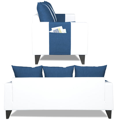 Adorn India Ashley Stripes Leatherette Fabric 3-2-1 Six Seater Sofa Set (Blue & White) (3 Year Warranty)