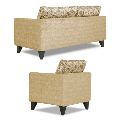 Adorn India Cortina Damask (3 Years Warranty) 3+1+1 5 Seater Sofa Set with Centre Table (Beige) Modern