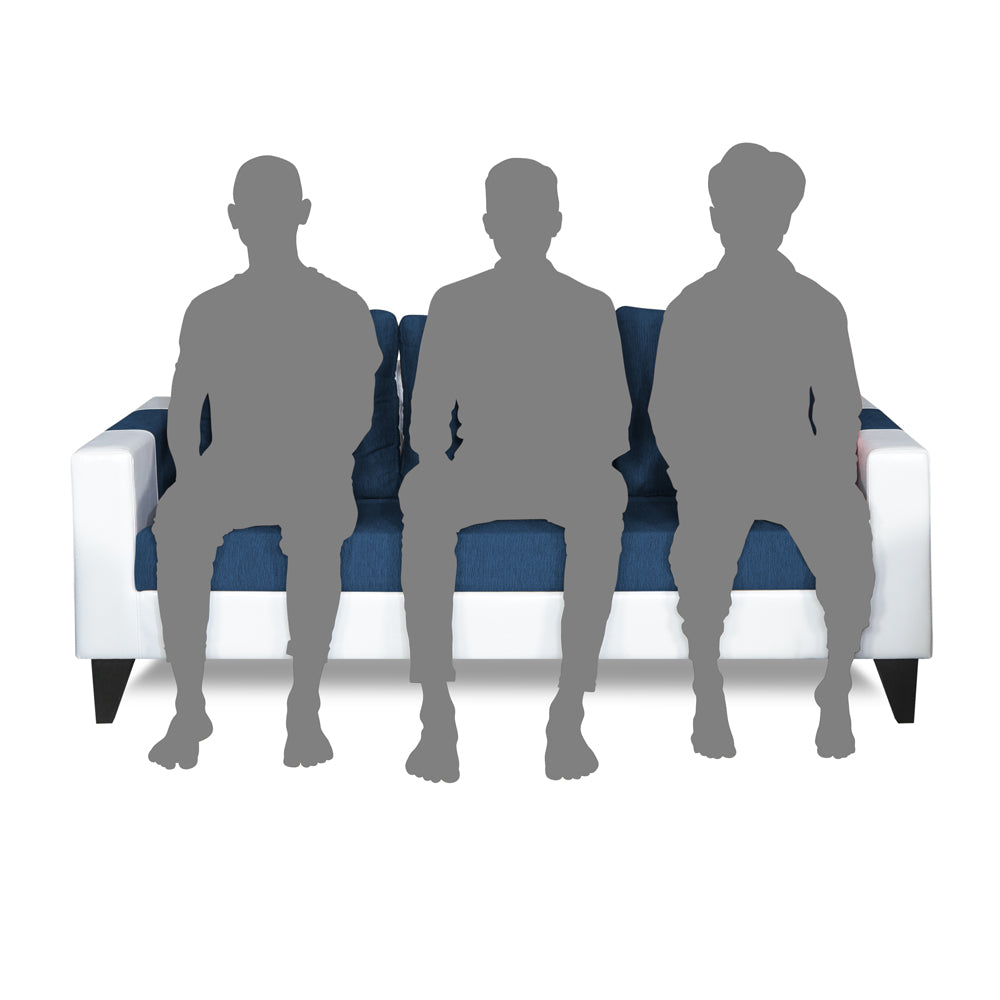 Adorn India Ashley Plain Leatherette Fabric 3 Seater Sofa (Blue & White) (3 Year Warranty)