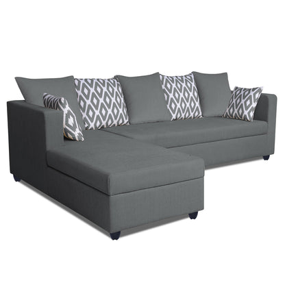 Adorn India Zink Straight line L Shape 5 Seater Sofa Rhombus Cushion (Left Side Handle)(Grey)