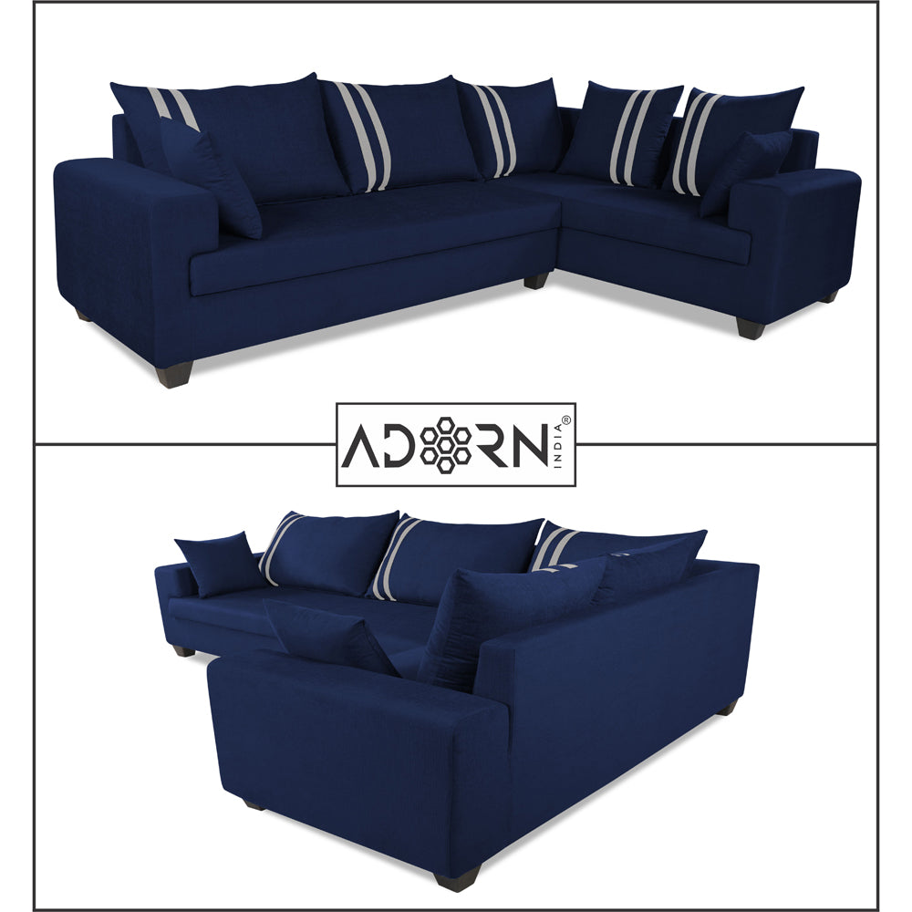 Adorn India Winston L Shape 6 Seater Sofa Set (Right Side) (Blue)