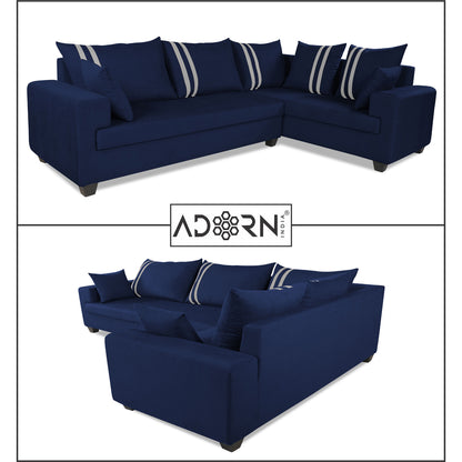 Adorn India Winston L Shape 6 Seater Sofa Set (Right Side) (Blue)