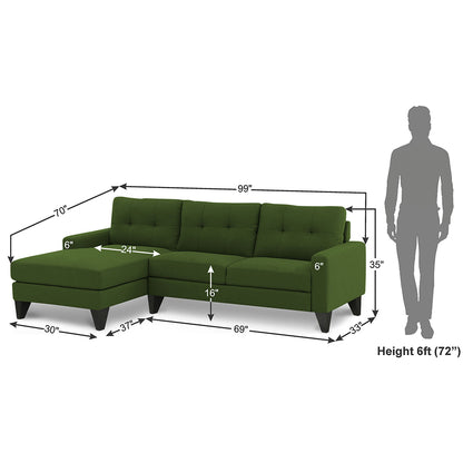 Adorn India Midas L Shape 6 Seater Sofa Set Left Hand Side (Green) (3 Year Warranty)