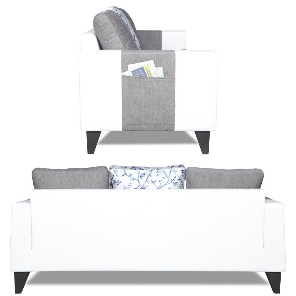 Adorn India Ashley Digitel Print Leatherette Fabric 3-2-1 Six Seater Sofa Set (Grey & White) (3 Year Warranty)