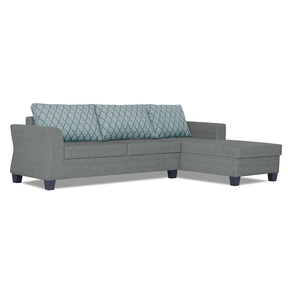 Adorn India Valencia Plus L Shape 6 Seater Sofa Set Blossom (Right Hand Side) (Grey)