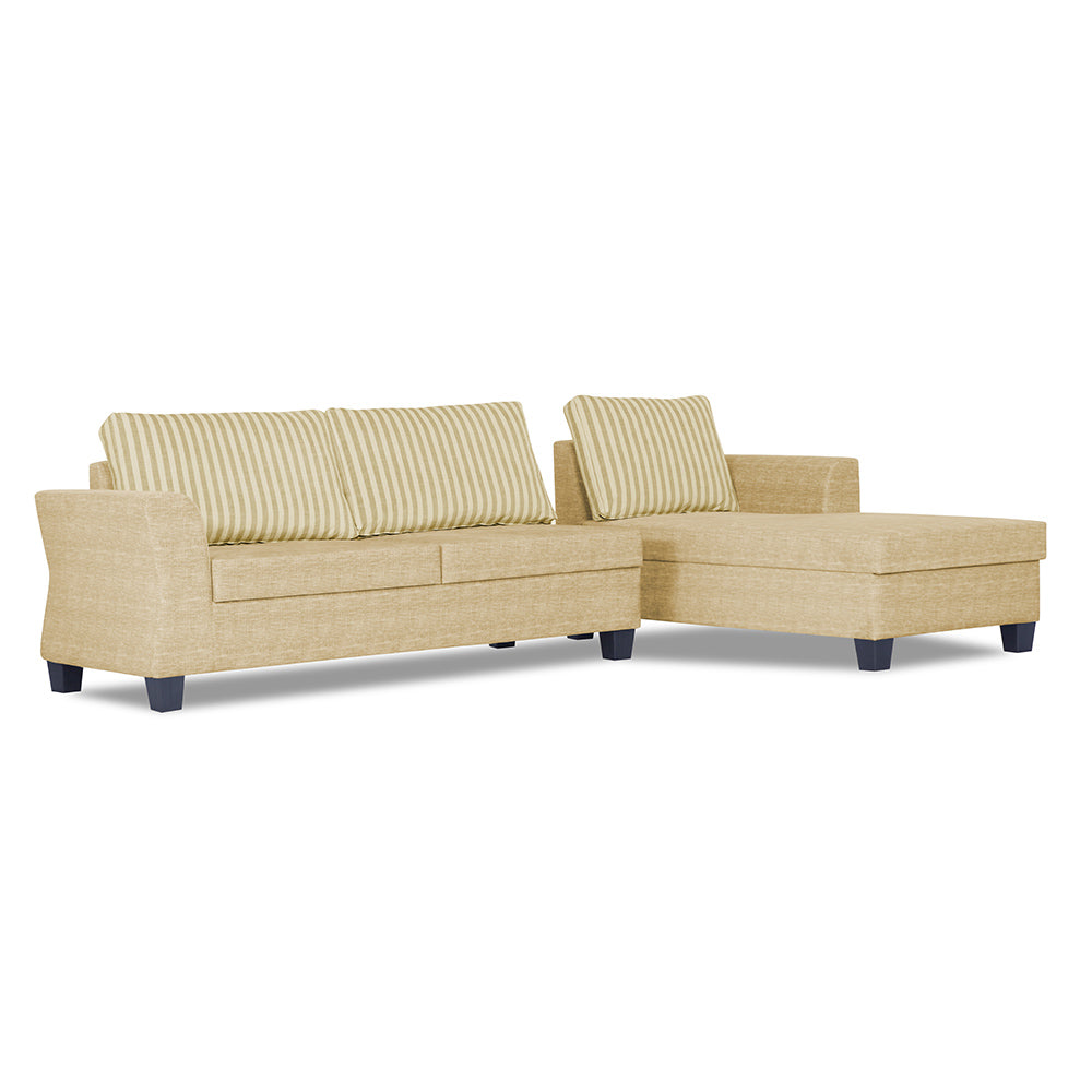 Adorn India Valencia Plus L Shape 6 Seater Sofa Set Stripes (Right Hand Side) (Blue)