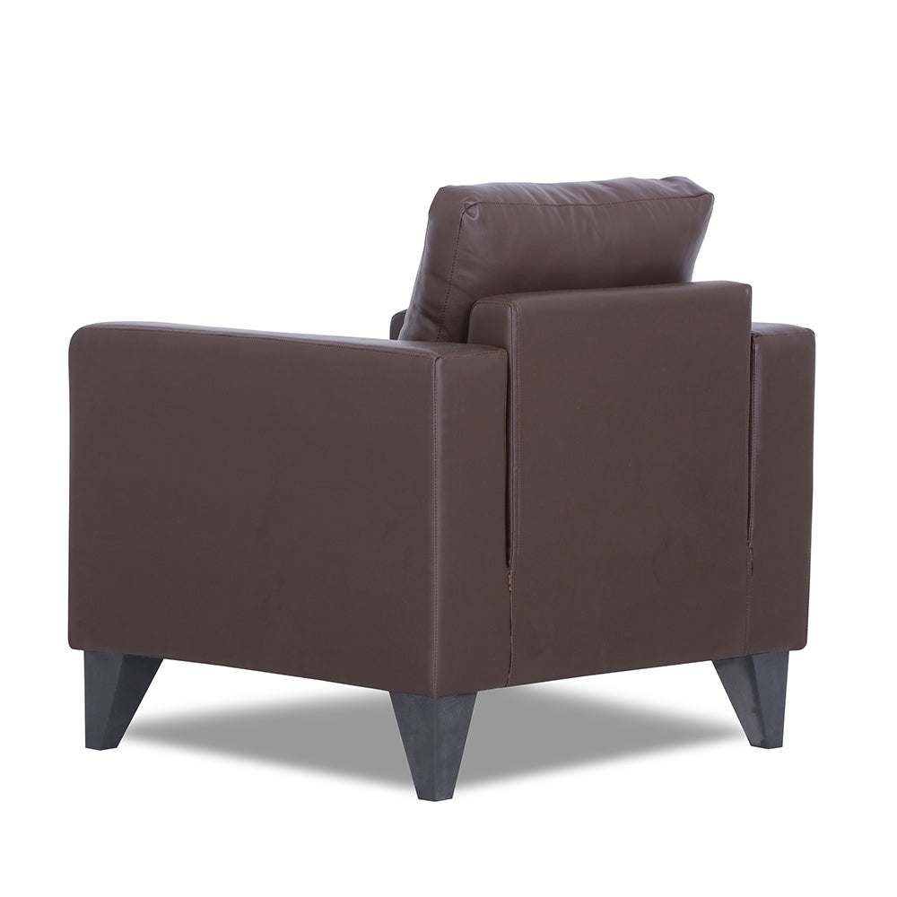 Adorn India Straight line Plus Leatherette 1 Seater Sofa (Brown) (3 Year Warranty)