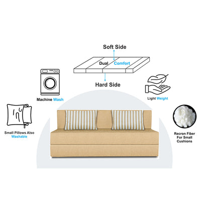 Adorn India Easy Alyn Plus Stripes 4 Seater Wood Sofa Cum Bed (6X6) (Beige) (1 Year Warranty)