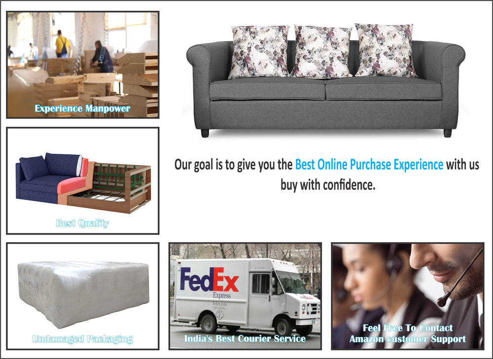 Adorn India Magnum 3 Seater Sofa (Light Grey), Wood, Foam