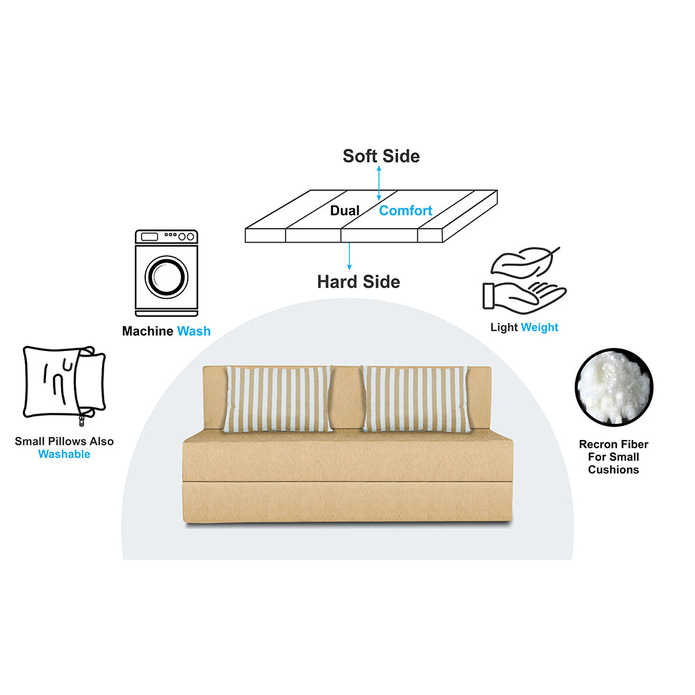 Adorn India Easy Alyn Plus Stripes 3 Seater Foam Sofa Cum Bed (5X6) (Beige) (1 Year Warranty)