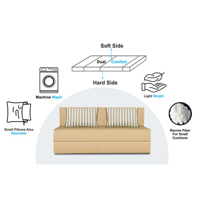 Adorn India Easy Alyn Plus Stripes 3 Seater Foam Sofa Cum Bed (5X6) (Beige) (1 Year Warranty)