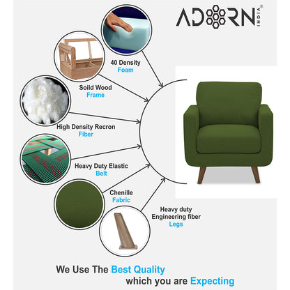 Adorn India Damian 1 Seater Sofa (Green) (3 Year Warranty)