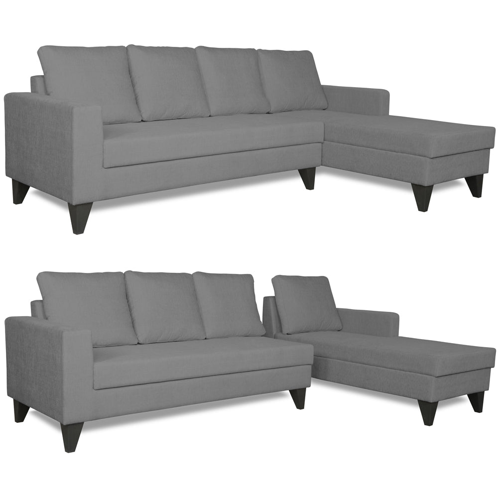 Adorn India Hallton Plain L Shape 6 Seater Sofa Set RHS (Grey) (3 Year Warranty)