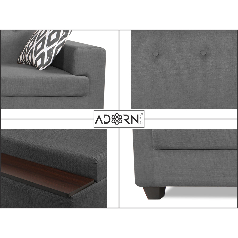 Adorn India Blazer L Shape 5 Seater Sofa Set (Left Side, Grey)