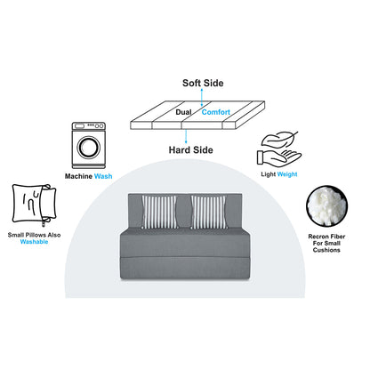 Adorn India Easy Alyn Plus Stripes 2 Seater Foam Sofa Cum Bed - 4X6 (Grey) (1 Year Warranty)