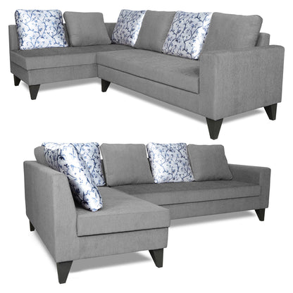 Adorn India Bryson L Shape 6 Seater Sofa Set Digitel Print (Left Hand Side) (Grey) (3 Year Warranty)