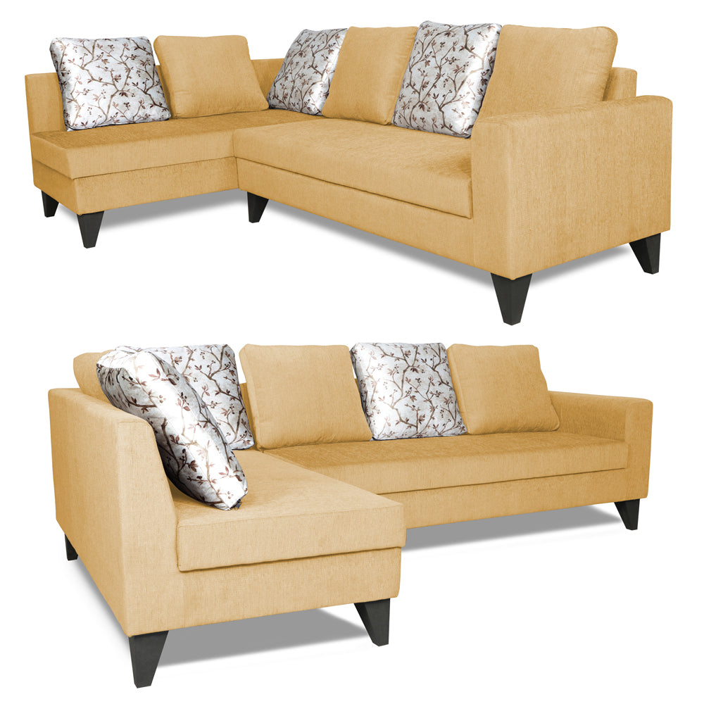 Adorn India Bryson L Shape 6 Seater Sofa Set Digitel Print (Left Hand Side) (Beige) (3 Year Warranty)