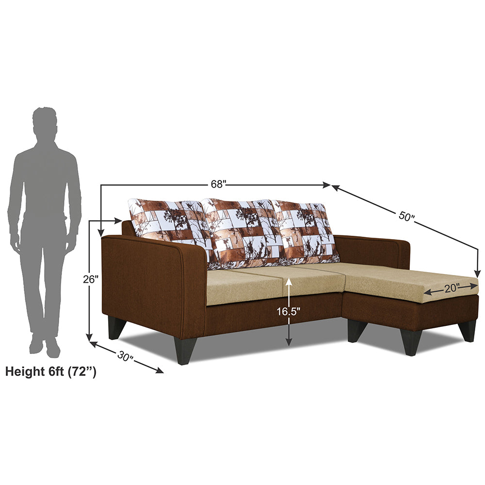 Adorn India Hallton L Shape 4 Seater Sofa Set Digital Print (Brown & Beige) (3 Year Warranty)