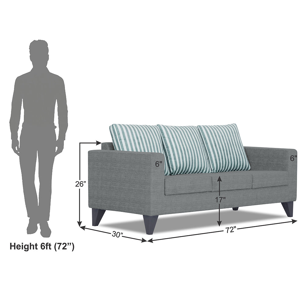 Adorn India Straight Line Plus Stripes 3 Seater Sofa (Grey) (3 Year Warranty)