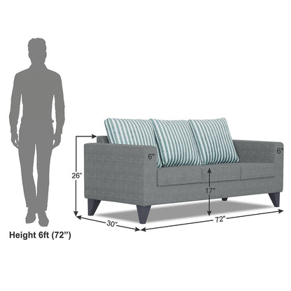 Adorn India Straight Line Plus Stripes 3 Seater Sofa (Grey) (3 Year Warranty)