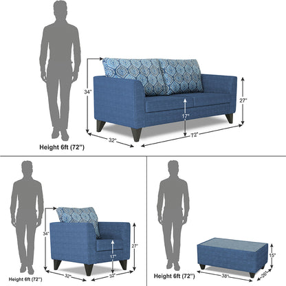 Adorn India Cortina Damask (3 Years Warranty) 3+1+1 5 Seater Sofa Set with Centre Table (Blue) Modern