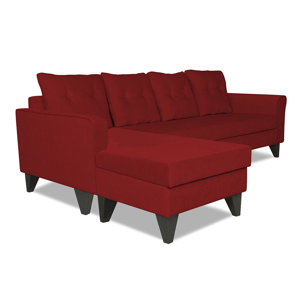 Adorn India Maddox Tufted L Shape 5 Seater Sofa Wood Sofa Set LHS (Maroon) (3 Year Warranty)