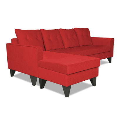 Adorn India Wood Maddox Tufted L Shape 5 Seater Sofa Set LHS (Red) (3 Year Warranty)