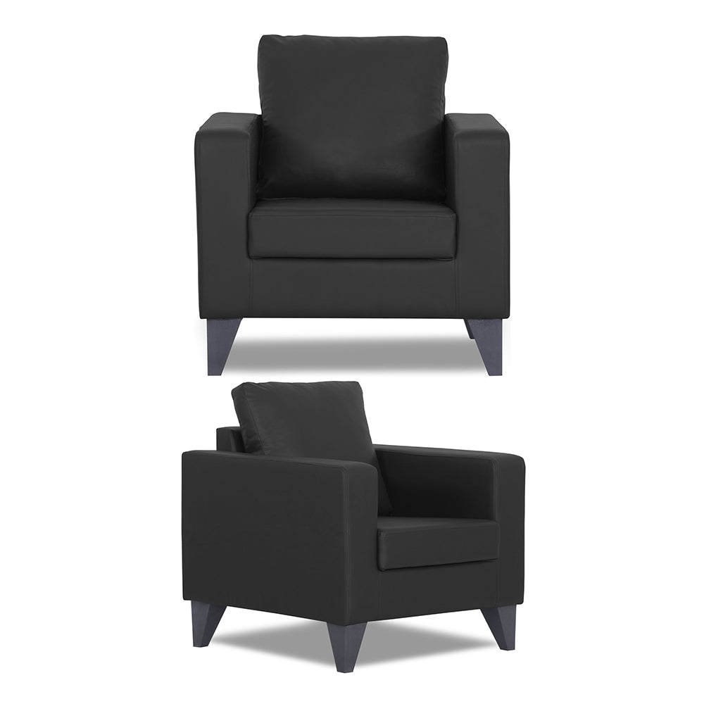 Adorn India Straight line Plus Leatherette 3+2+1 6 Seater Sofa Set (Black) (3 Year Warranty)