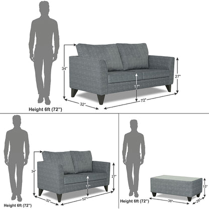 Adorn India Enzo Decent 3+2 5 Seater Sofa Set with Centre Table (Grey)