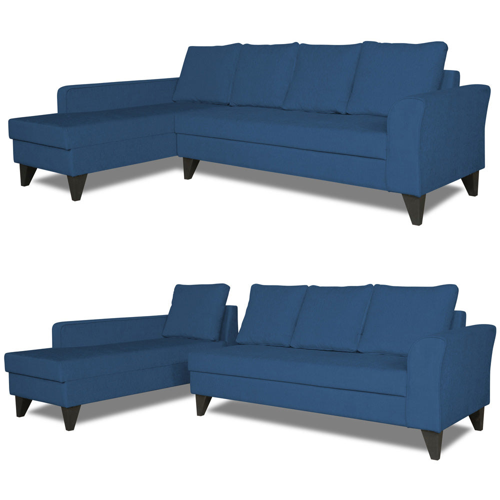 Adorn India Maddox Plain L Shape 6 Seater Sofa Set LHS (Blue) (3 Year Warranty)