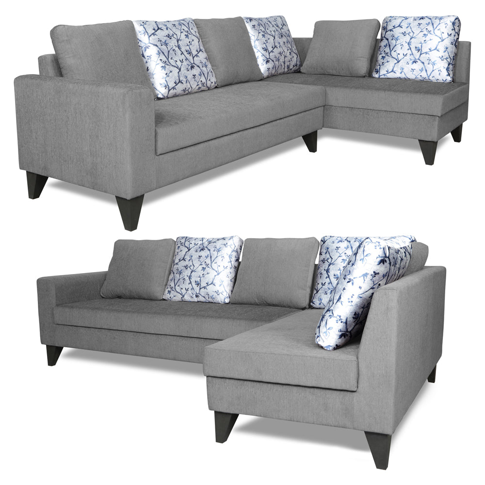 Adorn India Bryson L Shape 6 Seater Sofa Set Digitel Print (Right Hand Side) (Grey) (3 Year Warranty)