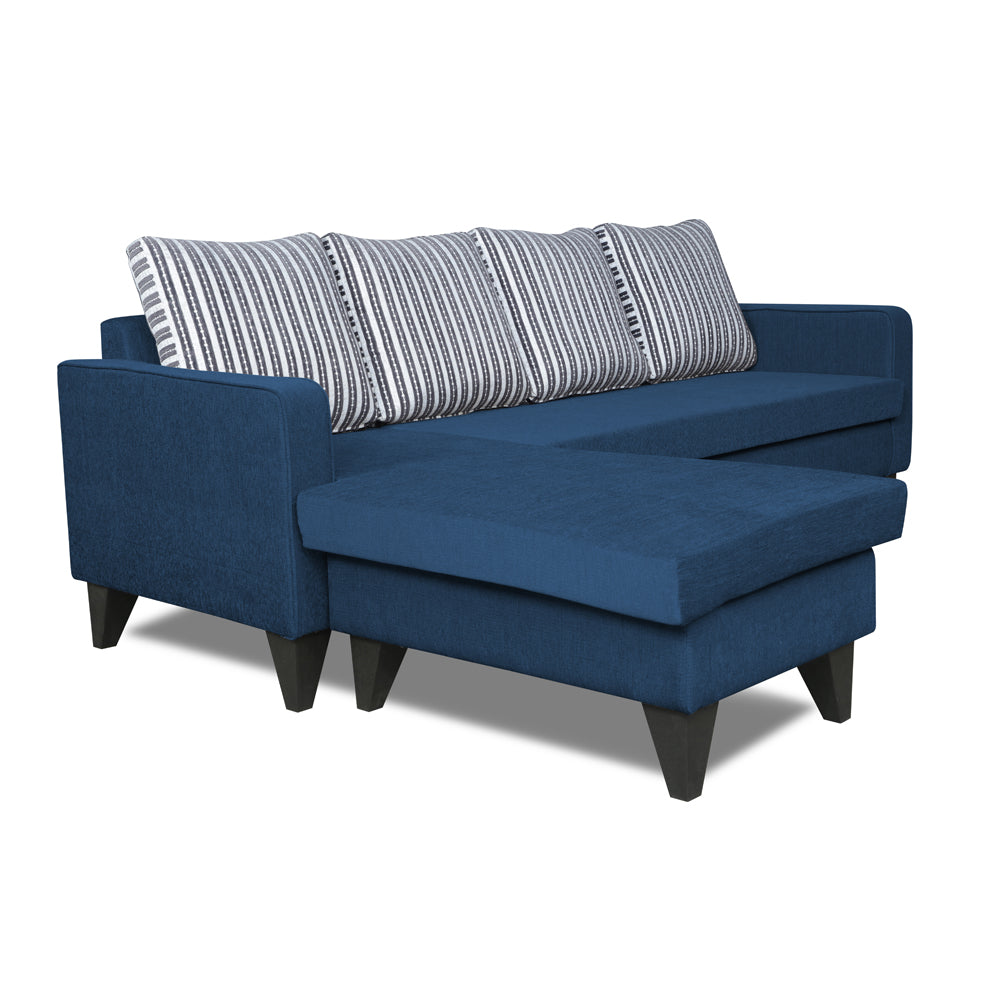 Adorn India Chandler Stripes L Shape 5 Seater Sofa Set LHS (Blue) (3 Year Warranty)