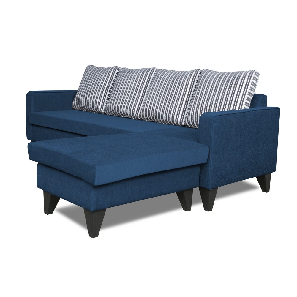 Adorn India Chandler Stripes L Shape 5 Seater Sofa Set RHS (Blue) (3 Year Warranty)