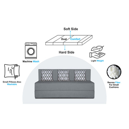 Adorn India Easy 3 Seater Sofa Cum Bed (Rhombus Pattern) Chennile Fabric - Washable Cover - Including 3 Cushion - Size 5' x 6' Ft (Grey Color) Perfect for Home & Office for Guests