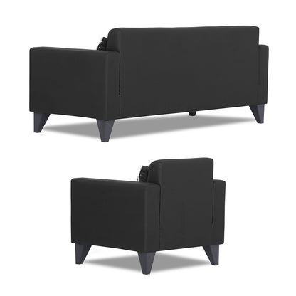 Adorn India Bladen Leatherette 3+1+1 5 Seater Sofa Set (Black)