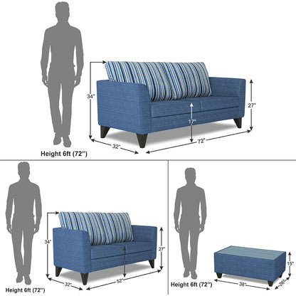 Adorn India Lawson Stripes 3+2 5 Seater Sofa Set with Centre Table (Blue)