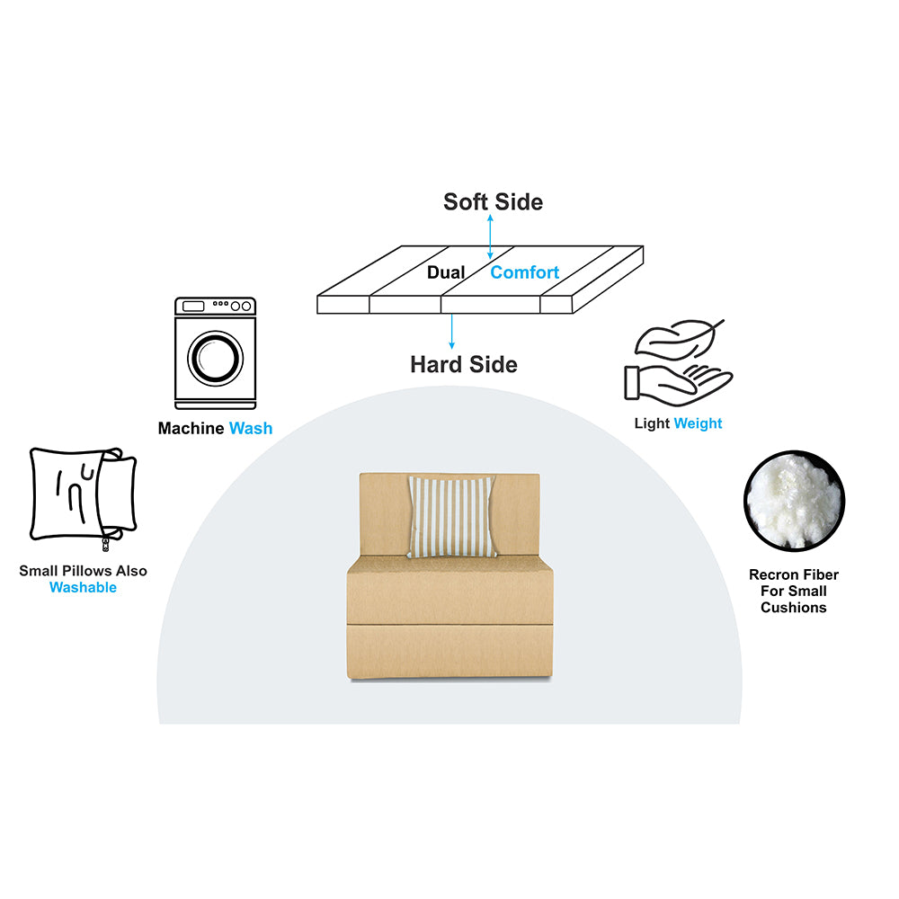 Adorn India Easy Alyn Plus Stripes 1 Seater Sofa Cum Bed (2.5x6) (Beige)(1 Year Warranty)