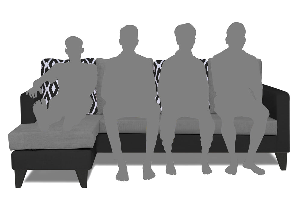 Adorn India Beetle Rhombus L Shape 5 Seater Sofa Set LHS (Grey & Black) (3 Year Warranty)