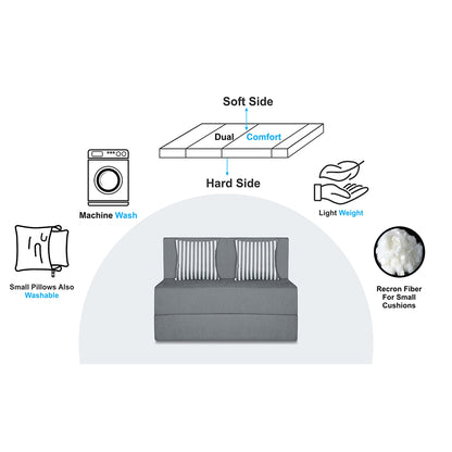 Adorn India Easy Alyn Plus Stripes 2 Seater Sofa Cum Bed (3x6) (Grey) (1 Year Warranty)