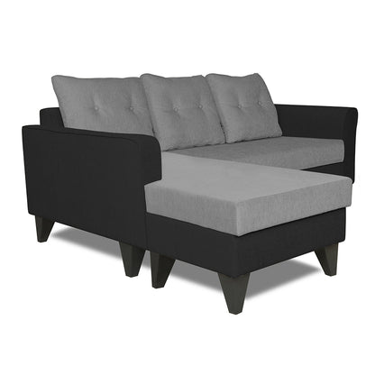 Adorn India Maddox L Shape 4 Seater Sofa Set Tufted Two Tone LHS (Grey & Black) (3 Year Warranty)