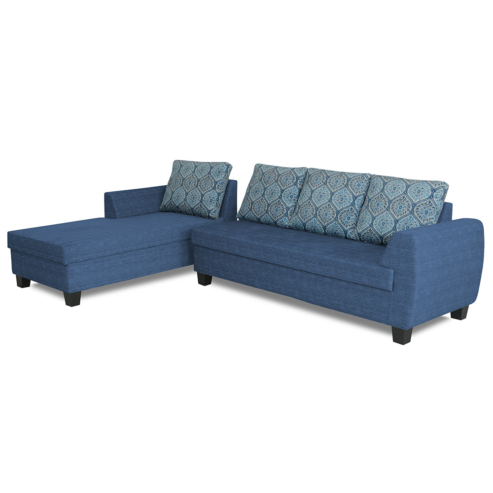 Adorn India Raiden Damask L Shape 6 Seater Sofa Set with Center Table (Left Hand Side) (Blue) (3 Year Warranty)
