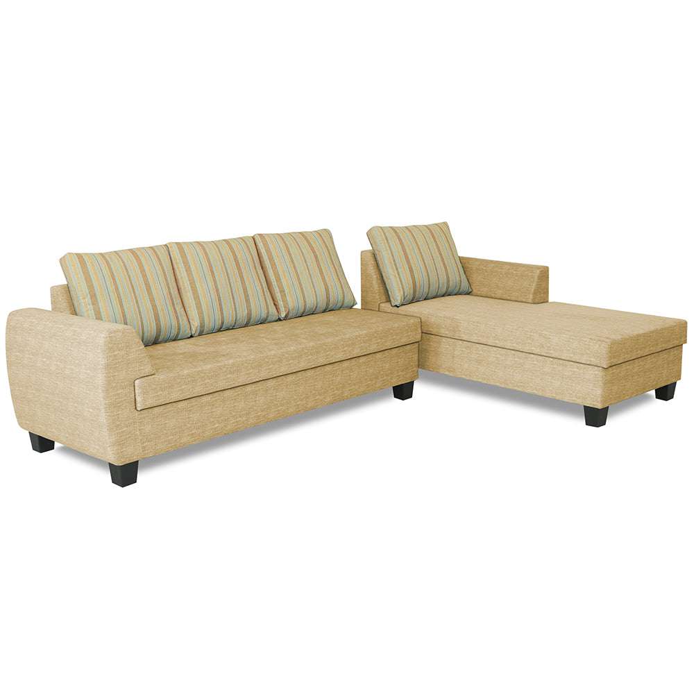 Adorn India Raiden Stripes L Shape 6 Seater Sofa Set with Center Table (Right Hand Side) (Beige) (3 Year Warranty)