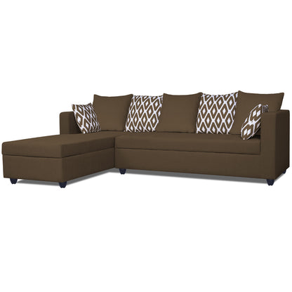 Adorn India Zink Straight line L Shape 5 Seater Sofa Rhombus Cushion (Left Side Handle)(Camel)