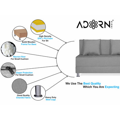 Adorn India Easy Alyn Plus Decent 2 Seater Foam Sofa Cum Bed (4X6) (Grey) (1 Year Warranty)