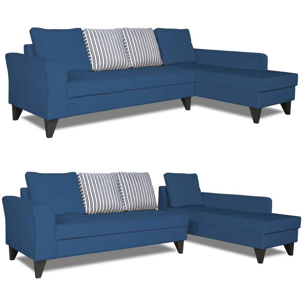 Adorn India Maddox Stripes L Shape 6 Seater Sofa Set RHS (Blue) (3 Year Warranty)