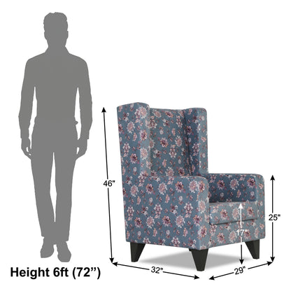 Adorn India Christopher 1 Seater Wing Chair Floral Print with Puffy (Grey)