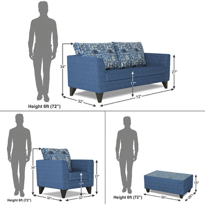 Adorn India Sheldon Crafty 3+1+1 5 Seater Sofa Set with Centre Table (Blue)