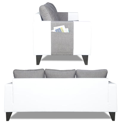 Adorn India Ashley Plain Leatherette Fabric 3-1-1 Five Seater Sofa Set (Grey & White) (3 Year Warranty)