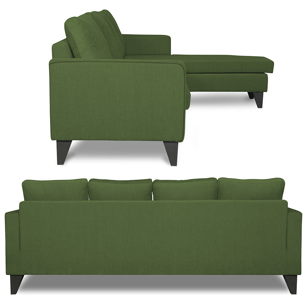 Adorn India Chandler Plain L Shape 5 Seater Sofa Set RHS (Green) (3 Year Warranty)